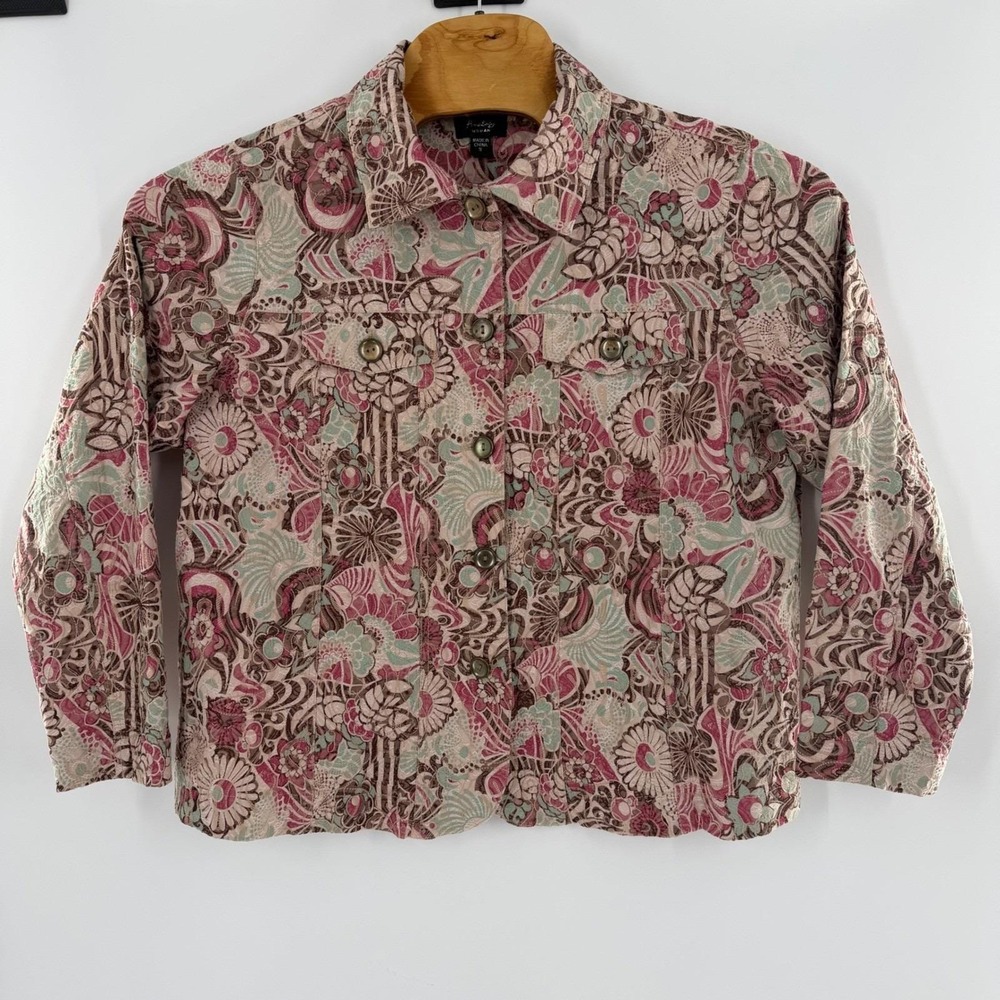 Analogy Woman Pink Floral Paisley Tapestry Button Front Jacket Plus Size 1X